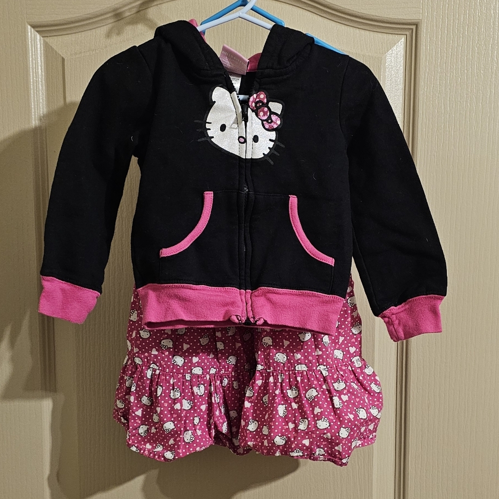 H&M Hello Kitty LOT 3T. Hoodie And Dress. Dress Is 2-3y Pink And Black